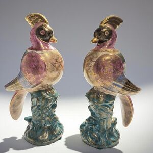 Vtg China Trader Macau Phoenix/Pheasant Birds Colorful Iridescent Gold Accents 2